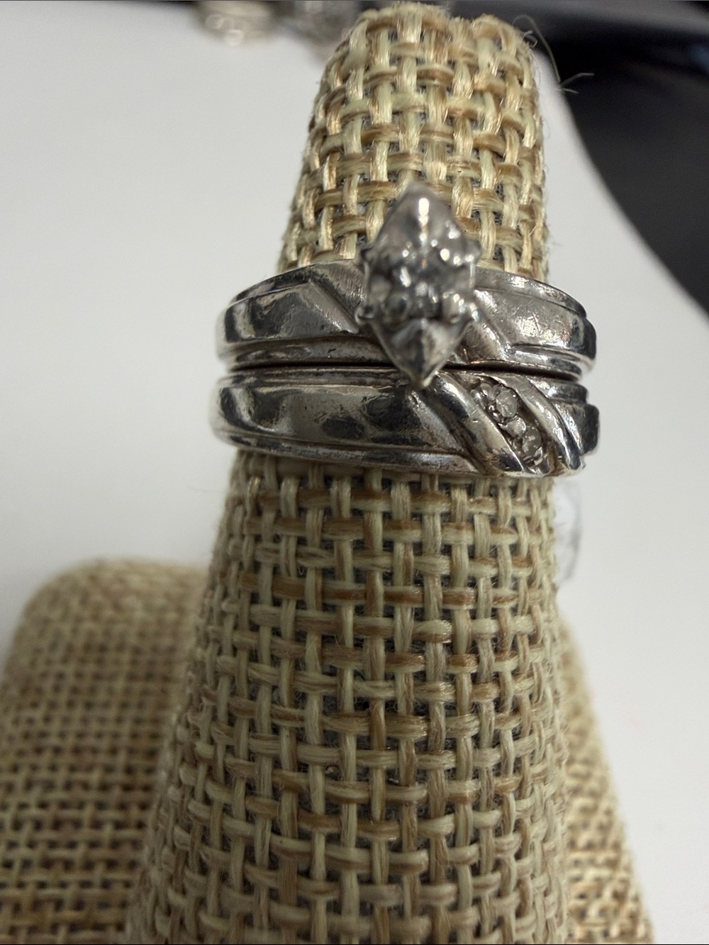 Sterling silver wedding set with small diamonds size 5.5